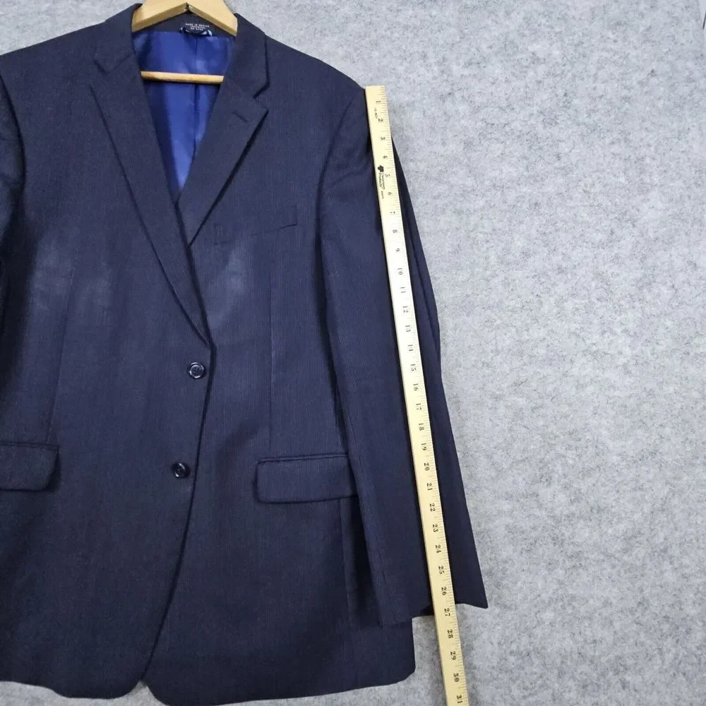 Tommy Hilfiger Men's Blazer Navy Blue Size 46L Pinstripes 2-Button 100%‎ Wool